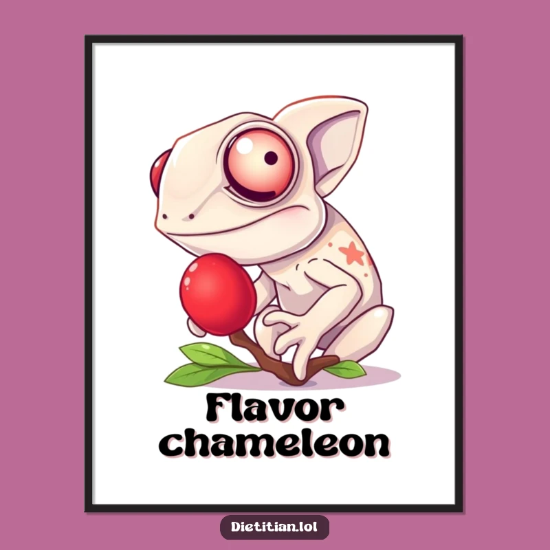 Funny Chameleon Berry Digital Art: Instant Colorful Decor for Your Walls