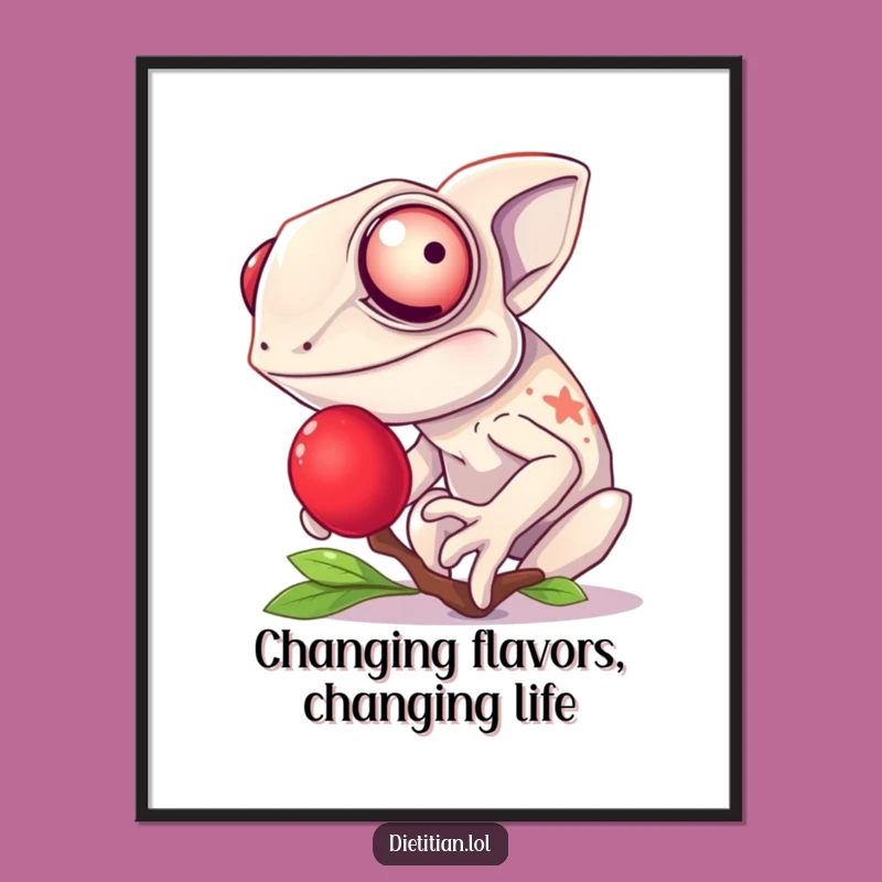 Funny Free Printable Wall Art: Chameleon's Berry Giggle, Vibrant Downloadable Decor for Your Walls