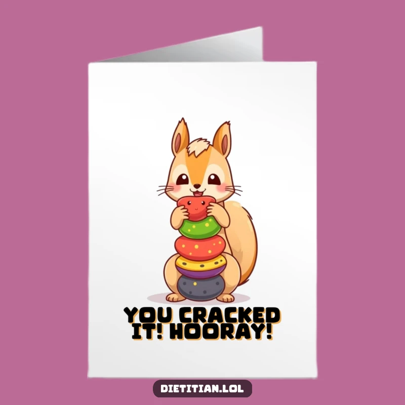 Free Printable Congrats Card: Adorable Squirrel Fruit Stack, Humorous Downloadable Achievement Gift