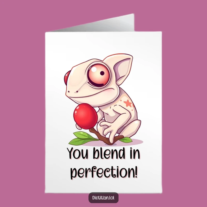 Free Printable Congrats Card: Joyful Chameleon Berry Delight, Humorous Downloadable Achievement Gift