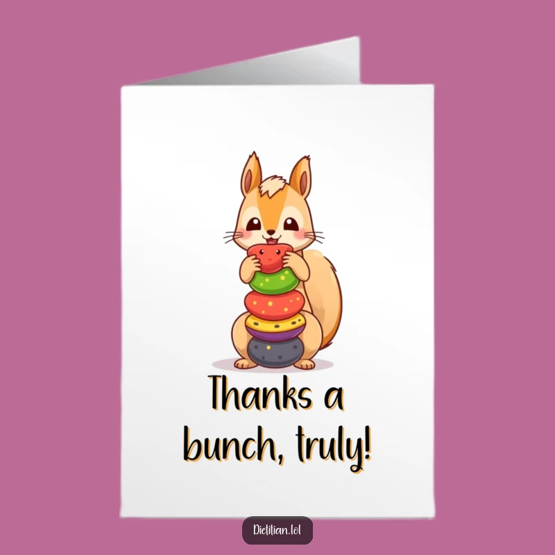 Free Printable Thank You Card: Cheerful Squirrel Fruit Balance, Grateful Downloadable Gift Idea