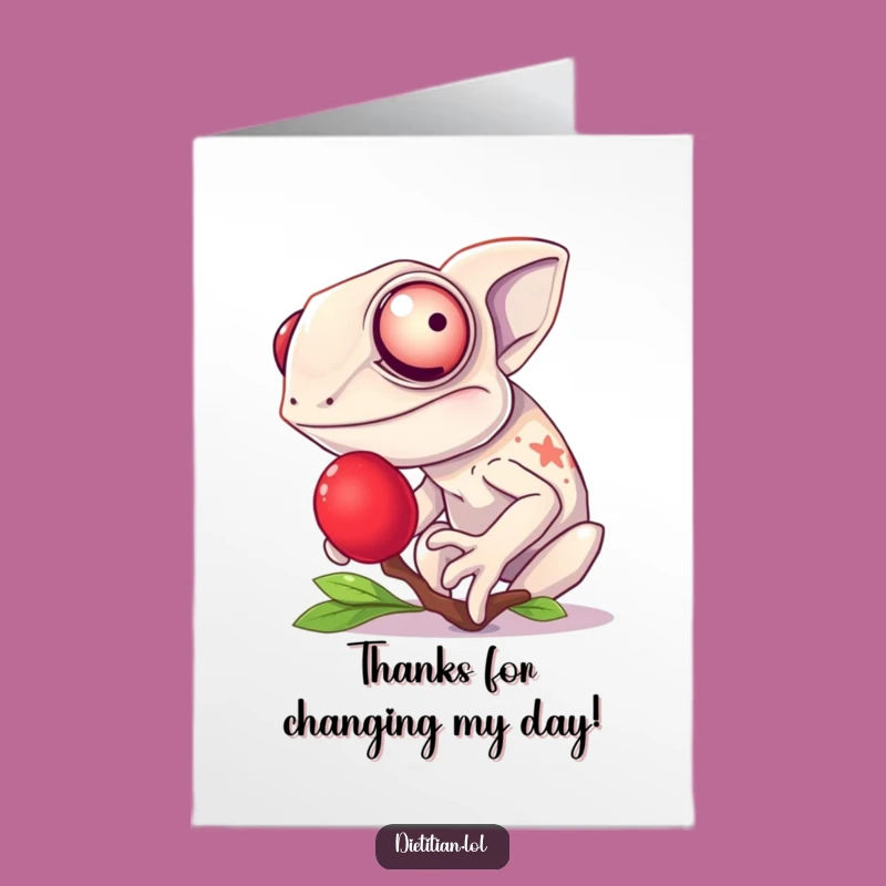 Free Printable Thank You Card: Happy Chameleon Berry Taste, Grateful Downloadable Gift Idea